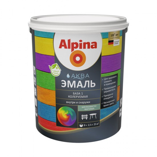 Эмаль акриловая вд Alpina Аква  эмаль База 1 шелковисто-матовая 2,5 л /3,05 кг РБ