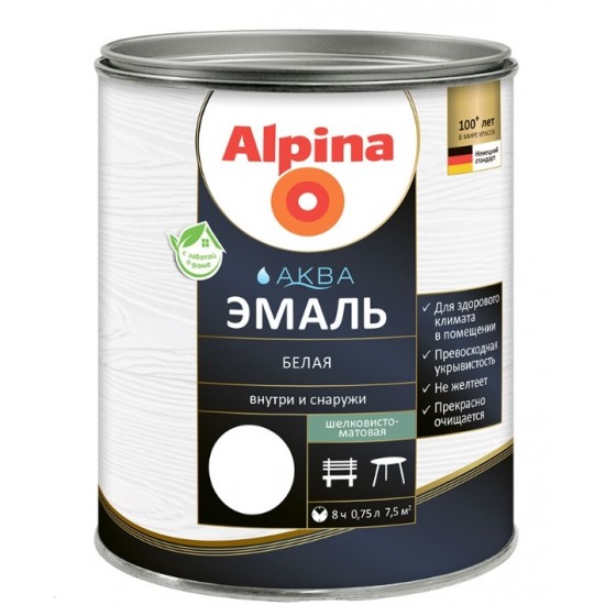 Эмаль акриловая вд Alpina Аква  эмаль База 1 шелковисто-матовая 0,9 л/ 1,10 кг