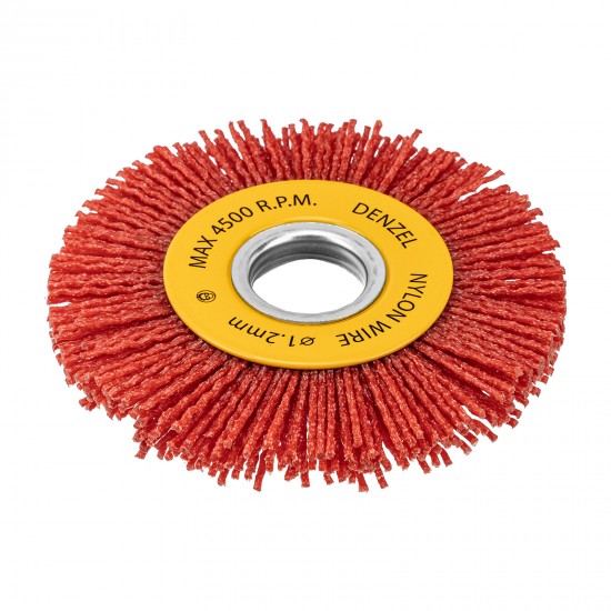 74437 Щетка для УШМ, 100мм, плоская, нейлоновая щетина, посадка 22,2 мм/ Denzel  ( Китай,)