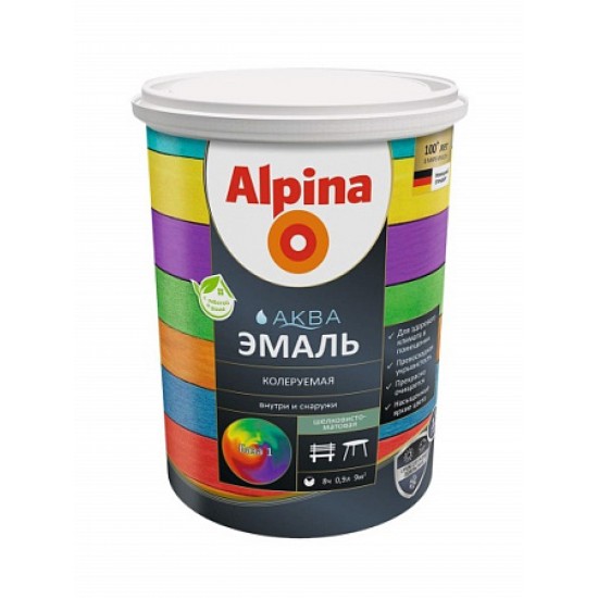 Эмаль акриловая вд Alpina Аква  эмаль База 1 шелковисто-матовая 0,9 л/ 1,10 кг