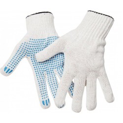 Перчатки трикотаж. с ПВХ 7,5 класс 7 нитей, белые точка длина 25 см.