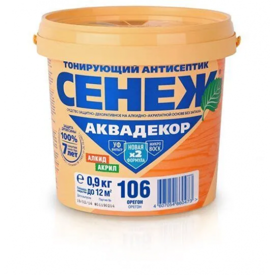 Х2-106 (орегон)- 0,9кг- СЕНЕЖ АКВАДЕКОР-Тонирующий антисептик д/древесины /РФ