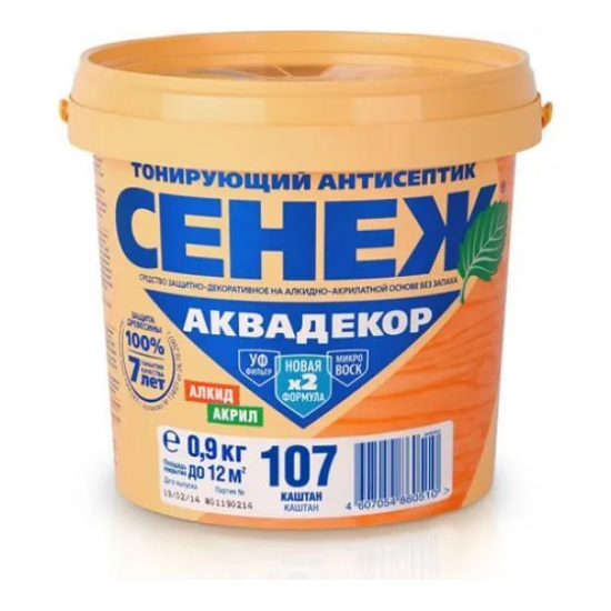 Х2-107 (каштан)- 0,9кг- СЕНЕЖ АКВАДЕКОР-Тонирующий антисептик д/древесины /РФ