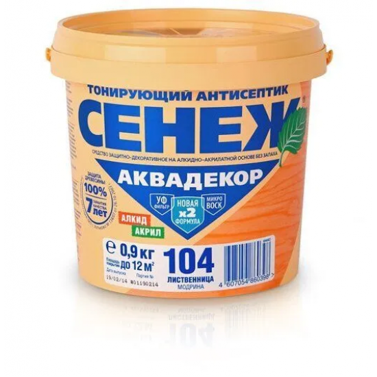 Х2-104 (лиственница)- 0,9кг- СЕНЕЖ АКВАДЕКОР-Тонирующий антисептик д/древесины /РФ