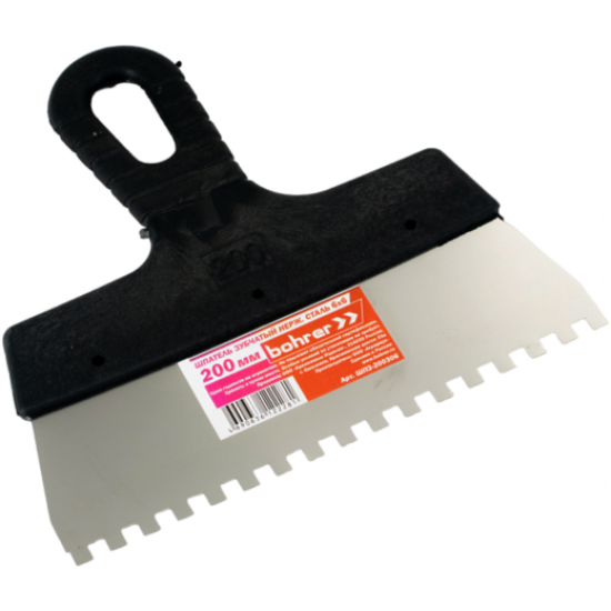 Шпатель зубчатый Bohrer 150мм 6*6мм (нерж.сталь 0,45, пластм.ручка) (100/1)