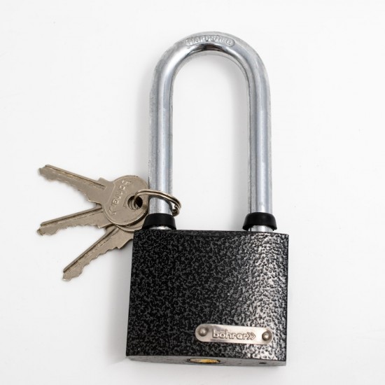 Замок навесной Bohrer ПД-63Д (удлиненная дужка сталь 10мм, 3 ключа, Китай